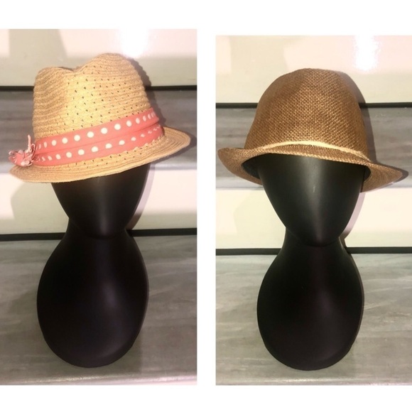 Trilby hats straw with pink & white polka dot ribbon and brown hat main image 11